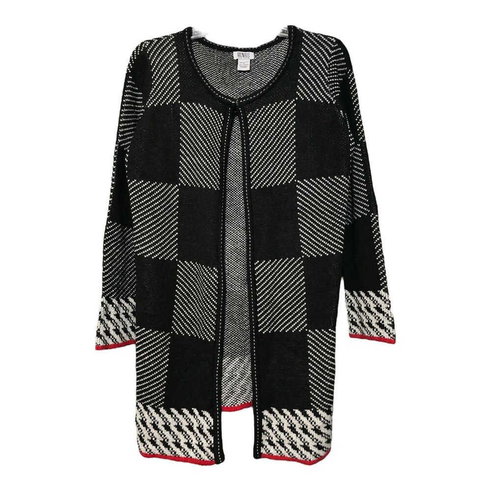 Monroe and Main Womens Black White Check Long Cardigan Sweater Size Small